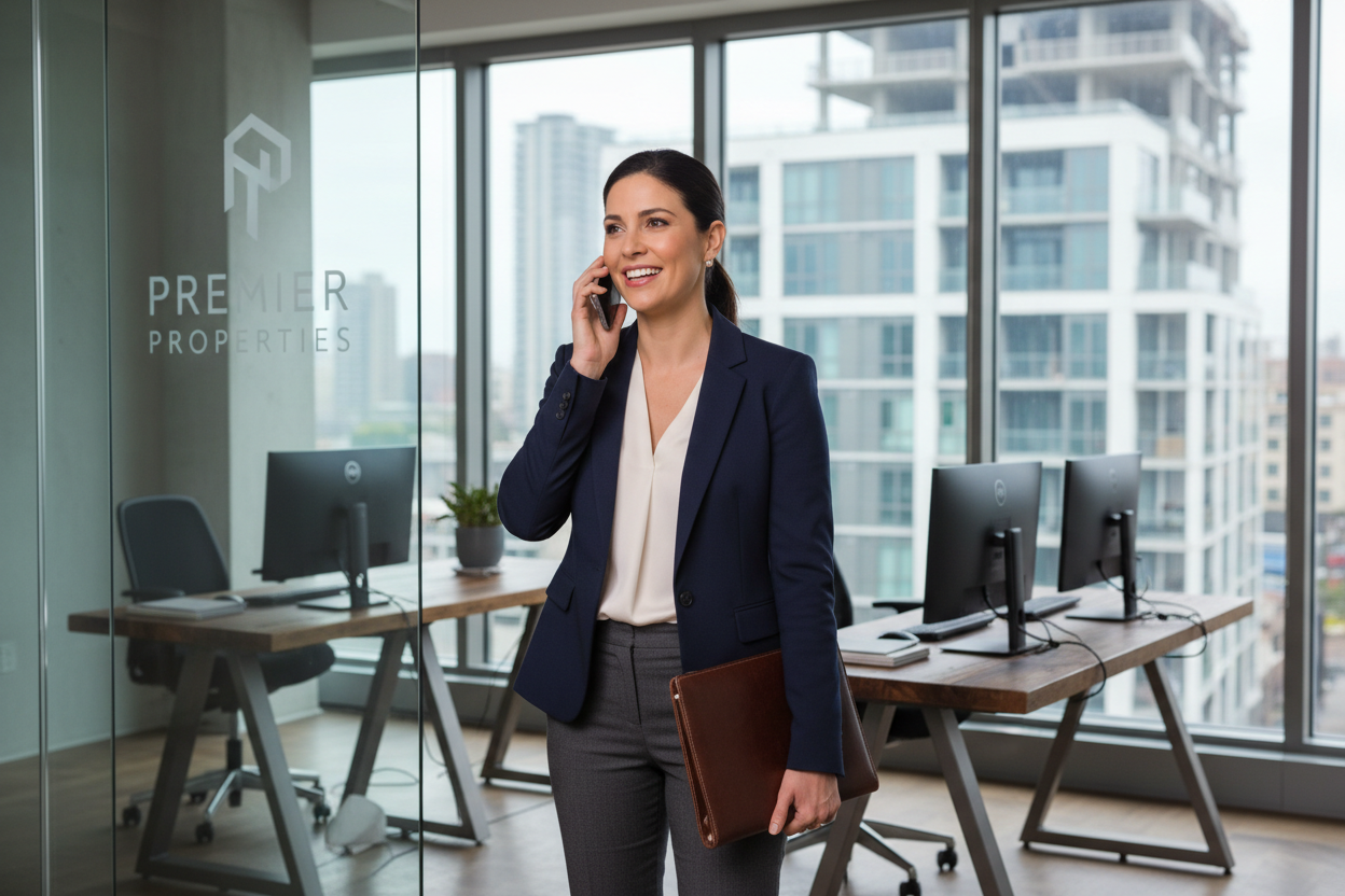 woman realtor talking on her cell phone
